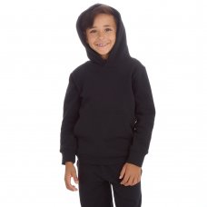 11C173: Older Kids Brushed Back Fleece Hooded Top- Black (7-13 Years)